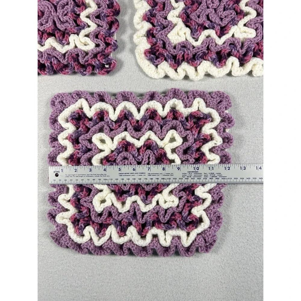 Handmade Crochet Hot Pad Trivets Set of 3 Purple White